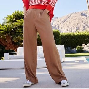 NWT Lands End Tencel Wide Leg Pants Sz 12P Tan‎ Pleated Trousers High Rise Baggy
